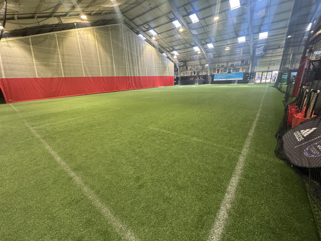 Wide view of the indoor turf at Bobby Valentine's Sports Academy