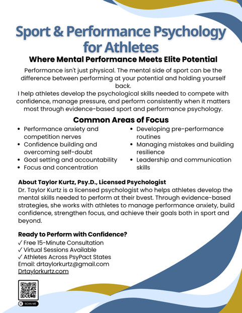 Dr. Taylor Kurtz Sport & Performance Psychology flyer