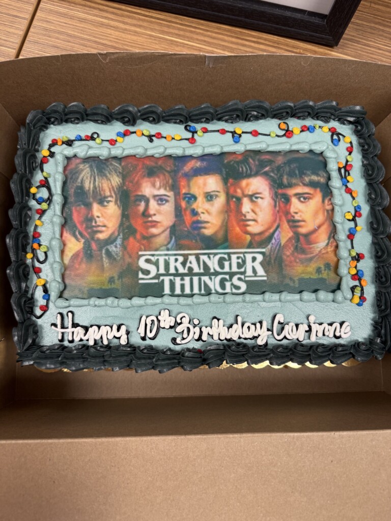 Custom Stranger Things 10th birthday cake prepared for a BVSA party